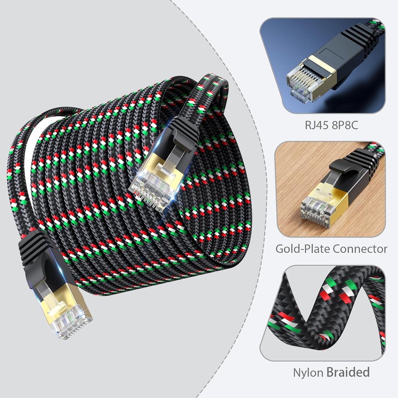 SNANSHI كابل إيثرنت قصير، كابل إيثرنت مسطح Cat 7 بطول 3 أقدام مع غلاف من النايلون لكابل LAN لجهاز المودم والراوتر وشبكة PlayStation وXbox باللون الأسود - Image 5